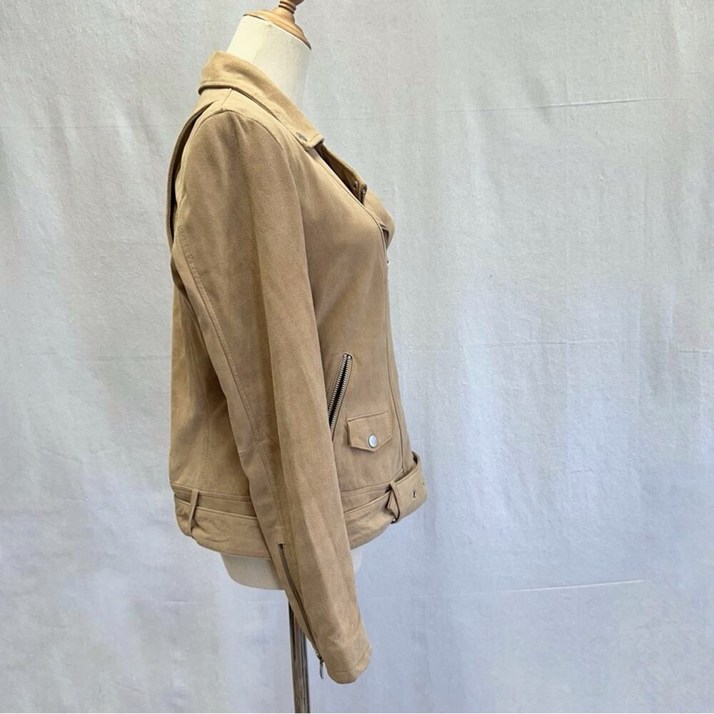 Ugg Stacey suede leather moto biker jacket belted size medium sand color - Picture 8 of 16